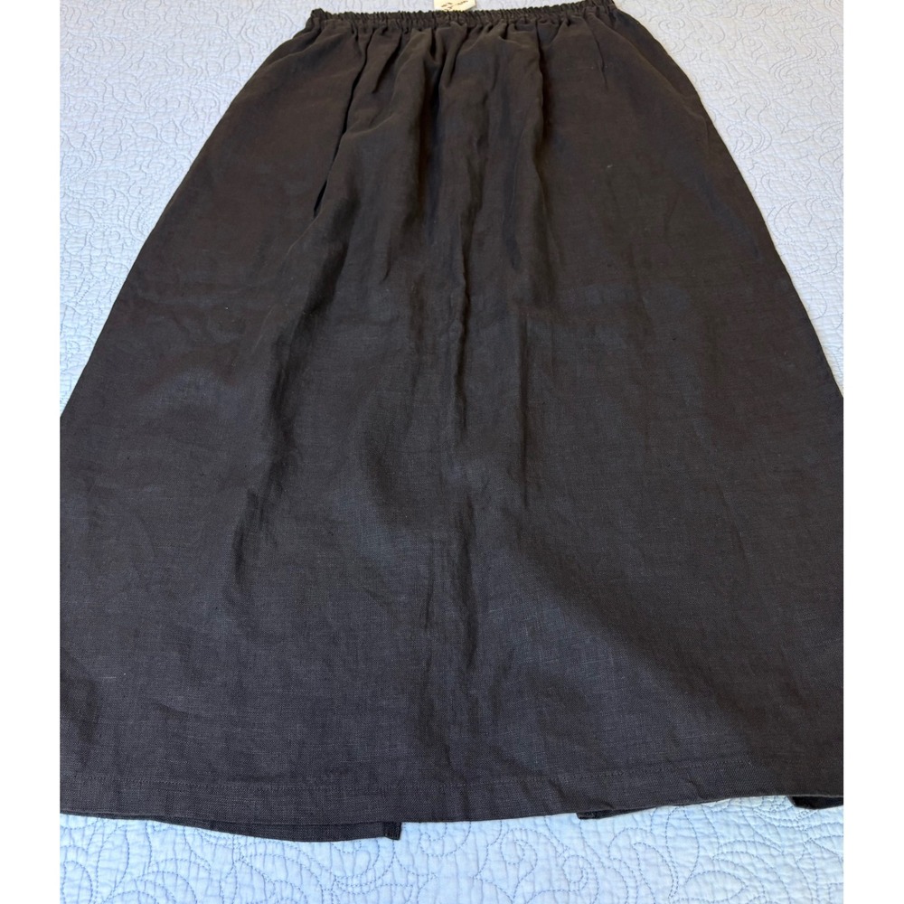 What's Up Black 100% Linen Maxi Skirt Elastic Waist Made in USA FX3301 Large